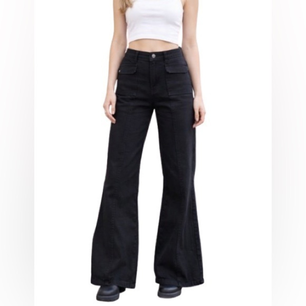 H&M Divided Black Flare Jeans High Rise Wide Leg 6 NWT 30x29